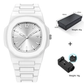 All-white sports watch for men with octagonal bezel and matching white resin strap - White (2912B)