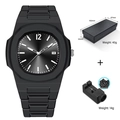 All-black waterproof men's outdoor sports quartz watch with metal link band and gift box set - Black (2912H)
