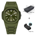 Army green sports quartz watch with octagonal bezel and matching metal link strap - Army Green (2912LV)
