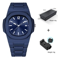 Navy blue men's sport watch with date function and octagonal bezel in a gift box - Deep Blue (2912LAN)