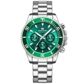 Zilveren roestvrijstalen chronograaf horloge met felgroene zonnestraal wijzerplaat - Zilver Groen
