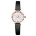 Orologio al Quarzo Donna Elegante Oro Rosa con Cinturino in Pelle Nera e Diamanti - Stile Cinturino in Pelle Nera (Cinturino in Pelle 4022P-FH)