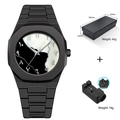 Matte black octagonal watch with asymmetric dial, black gift box and resizing tool set - 2396H2-Black White Split (Mother of Pearl Effect)