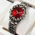 Gothic claw watch with red radial dial, dark metal strap and silver three-hand movement - Red