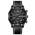 Herren Business-Uhr in Mattschwarz mit Lederarmband und leuchtendem Multifunktionszifferblatt - Ganz Schwarzer Stil (1432HH)