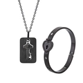 Matte black heart lock bracelet and key necklace set for couples made of titanium steel - Black