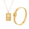 Polished 18K gold plated heart lock bracelet and key necklace jewelry set for couples - Gold