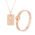 Elegant rose gold concentric lock bracelet and key pendant necklace jewelry set for couples - Rose Gold