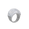 Bague argentée punk imposante ornée d'un grand cristal clair à facettes - US 6 / Blanc