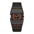 Futuristic black sports watch with orange accents and silicone strap for outdoors - Black Orange (2398SAN)