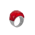 Bague imposante en acier inoxydable avec une grande pierre de verre rouge facettée - US 6 / Rouge