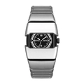 Futuristic silver stainless steel watch with black dial and luminous numeric display - Silver (2398Y)