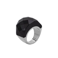 Bague punk en acier titane avec anneau large et pierre en verre noir facetté - US 6 / Noir