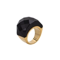 Bague hip hop en acier doré 18 carats avec pierre noire à facettes géométriques - US 6 / Or-Noir