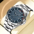 Orologio al quarzo da uomo con quadrante blu a rombi e cinturino in acciaio - 2581G-LY-Cinturino Argento Quadrante Blu