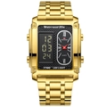 Orologio uomo quadrato dorato con display digitale LED e movimento al quarzo - Stile Quadrante Nero Oro (2561HJ)