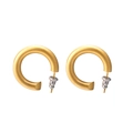 Classic C-shaped matte 18K gold plated titanium steel hoop earrings with stud backs - Matte Gold C-Shaped Style (XYE0012)