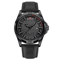 Orologio al quarzo nero da uomo con cassa opaca, cinturino in pelle e datario unico - 2581P-HH-Cinturino in Pelle Total Black