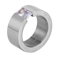 Bague homme en acier inoxydable argenté brossé avec un zircon rectangulaire - US 7 / Style Argenté (XYR0036)