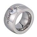 Bague large pour homme en argent avec diamant central rond et accents en acier titane - US 7 / Argent (XYR0036)