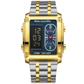 Orologio uomo quadrato multifunzione con quadrante blu a rombi e cinturino in metallo bicolore - Stile Bicolore Oro Quadrante Blu (2561LAN-SAN)