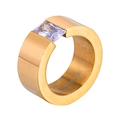 Bague pour homme en acier inoxydable plaqué or 18 carats avec diamant rectangulaire - US 7 / Style Doré (XYR0036-G)