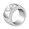 Bague large en acier titane argenté poli sertie d'un grand diamant rond éclatant - US 7 / Argent