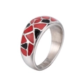 Bague vintage en acier titane avec mosaïque en émail rouge et noir et motif géométrique - US 7 / Style d'Émail Géométrique Argenté (XYR0035)