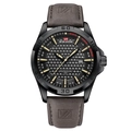 Orologio al quarzo da uomo con quadrante nero testurizzato e cinturino in pelle grigia - 2581P-KZ-Cinturino in Pelle Nera Quadrante Oro