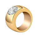 Bague vintage pour hommes en acier titane doré avec un grand diamant rond incrusté - US 7 / Or