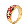 Bague rétro en acier titane avec motif géométrique en émail rouge et noir - US 7 / Style d'Émail Géométrique Doré (XYR0035-G)