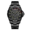 Orologio al quarzo nero da uomo con quadrante strutturato e lancette dorate lucide - 2581G-KH-Cinturino in Acciaio Nero Quadrante Oro