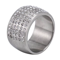 Bague large pour homme en acier titane argenté avec pavé de cristaux multi-rangs - US 7 / Argent