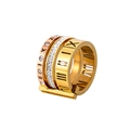 Three-layer titanium steel ring with roman numerals and cubic zirconia in rose gold finish - US 8 / Tri-Color Set (XYR0040)