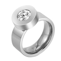 Bague géométrique argentée minimaliste avec zircon circulaire serti clos moderne - US 7 / Argent (XYR0038)