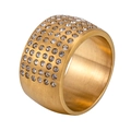 Bague large pour homme en acier titane doré avec sertissage cristaux et finition brossée - US 7 / Or
