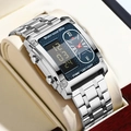 Orologio uomo multifunzione con quadrante blu quadrato e doppio display a LED - Quadrante Blu Argento con Scatola e Strumento (2561LY)