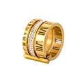Gold-tone layered roman numeral stainless steel ring with micro-pave zircon crystals - US 8 / Gold Style (XYR0040-1)