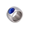 Brede herenring van titaniumstaal met gepolijste afwerking en blauwe kattenoogsteen - US 5 / Zilveren Ring - Blauwe Kattenoogsteen (XYR0039)
