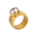 Bague pour homme en acier inoxydable doré avec large anneau et grand zircon cubique - US 6 / Or Brossé Minimaliste (XYR0042-2)