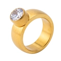 Bague minimaliste en acier titane doré avec un grand zircon rond serti clos - US 6 / Style Large Or Mat (XYR0044-1)