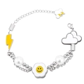 Hip-Hop-Perlenarmband aus Edelstahl mit Sonnenblumen- und Blitzanhängern im Lagenlook - Cartoon Smiley Blume Blitz Wolke Nähte Stil (XYB0036)