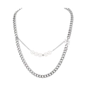 Dubbellaagse zilveren Cubaanse schakelketting met witte parels en een letter B-hanger - Gotische Letter B Dubbele Laag Parel Stijl (XYN0077)