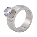Bague large minimaliste en titane doré avec un grand oxyde de zirconium rond - US 6 / Style Large Argent Brossé (XYR0044)
