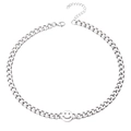 Short minimalist titanium steel necklace featuring a chunky Cuban chain and a hollow smile face - Steel Color Hollow Smiley Face (XYN0080)