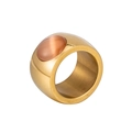 Herenring van verguld roestvrij staal met bruine kattenoogsteen en breed ontwerp - US 5 / Gouden Ring - Bruine Kattenoogsteen (XYR0039-3)