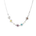 Titanium steel necklace featuring colorful crystal sunflowers, pearls and smiley face charms - Colorful Sunflower Smiley Face Style (XYN0081)