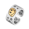 Hip hop style silver stainless steel open ring with gold coin smiley face and graffiti patterns - US 7 / Street Graffiti Smiley Face Style (XYR0059)