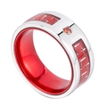 Bague en acier inoxydable argenté avec fibre de carbone rouge et petit zircon rouge - US 7 / Argent Rouge (XYR0050-1)