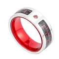 Bague en acier titane poli avec fibre de carbone noire et placage intérieur rouge vif - US 7 / Noir Rouge (XYR0050-2)